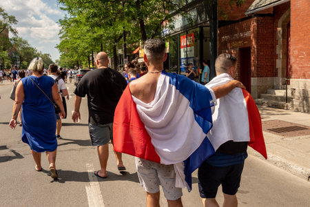 Montreal, CANADA 15th July 2018: French nationals celebrate the victory of the french soccer team during 2018 world cup.のeditorial素材