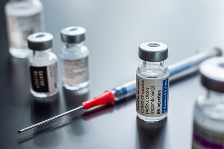 Montreal, CA - 3 June 2021: Vial of Janssen Covid-19 vaccine among other Coronavirus vaccine vialsのeditorial素材