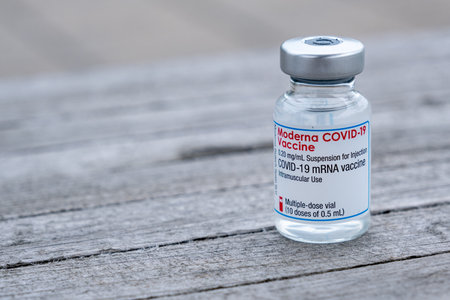 Montreal, CA - 25 June 2021: Vial of Moderna Covid-19 vaccineのeditorial素材