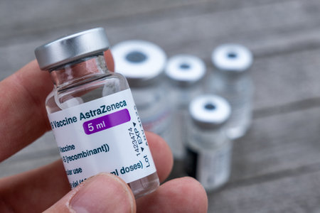 Montreal, CA -25 June 2021: Vial of Astrazeneca Covid-19 vaccineのeditorial素材
