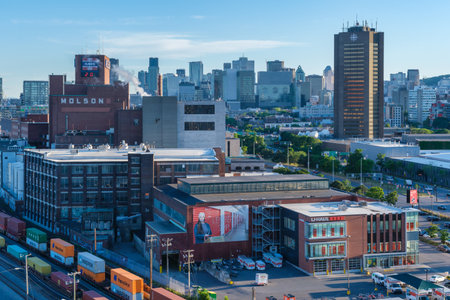 MONTREAL, CA - 23 June 2021: View of Montreal Skyline from Jacques Cartier Bridge at sunsetのeditorial素材