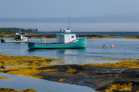 Lunenburg, CA - 12 August 2021: Fisherman boat in Blue Rocks, in Lunenburg Countyのeditorial素材