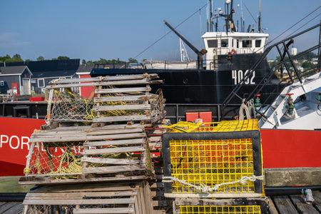 Lunenburg, Nova Scotia, Canada - 12 August 2021: Lobster traps at the harbourfrontのeditorial素材