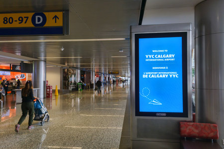 Calgary, Canada - 2 October 2021: Passengers waiting for their flights inside Calgary International...