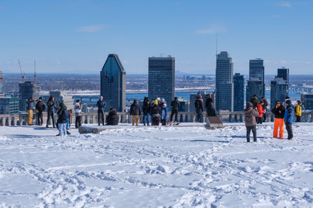 Montreal, Canada - 26 February 2022: Montreal Skyline and Kondiaronk belvedere in winter.のeditorial素材