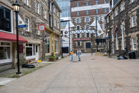 Halifax, Nova Scotia, Canada - 10 August 2021: The Historic Properties warehouses on the Halifax Boardwalk in Halifaxのeditorial素材