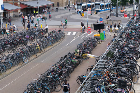 Amsterdam, Netherlands - 21 June 2022: Bicycle Parking Central Station has around 10,000 temporary bike parking spacesのeditorial素材