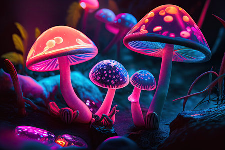 Illustration of magical psychedelic mushrooms - Generative AIの素材