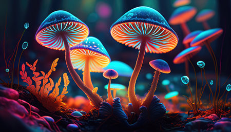 Illustration of magical psychedelic mushrooms - Generative AIの素材