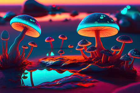 Illustration of magical psychedelic mushrooms - Generative AIの素材