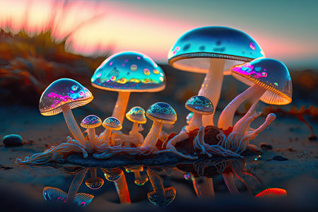 Illustration of magical psychedelic mushrooms - Generative AIの素材