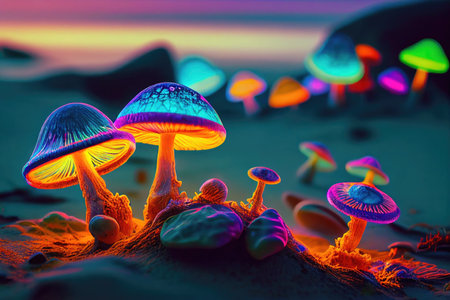 Illustration of magical psychedelic mushrooms - Generative AIの素材