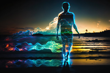 Silhouettes of strange humans at night, Psychedelic trips, futuristic humanity - Generative AIの素材