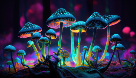 Illustration of magical psychedelic mushrooms - Generative AIの素材