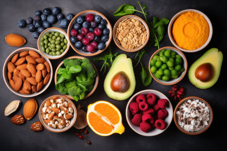 Knolling of healthy food - Generative AIの素材