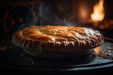 A freshly-baked pie with a golden, flaky crust - Generative AIの素材