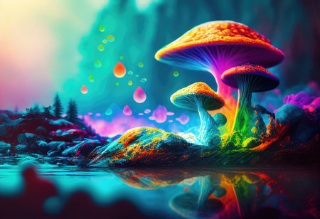 Illustration of magical psychedelic mushrooms - Generative AIの素材