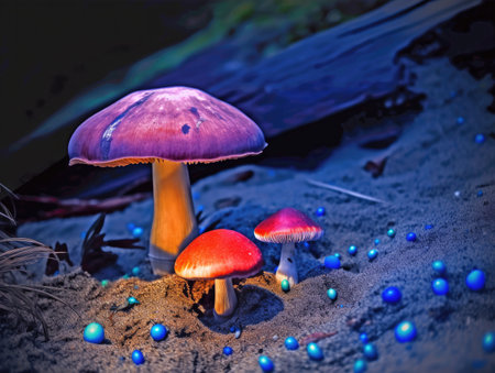 Illustration of magical psychedelic mushrooms - Generative AIの素材