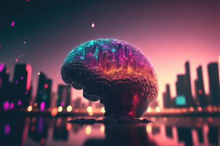 Huge brain looking like a city, made of towersの素材