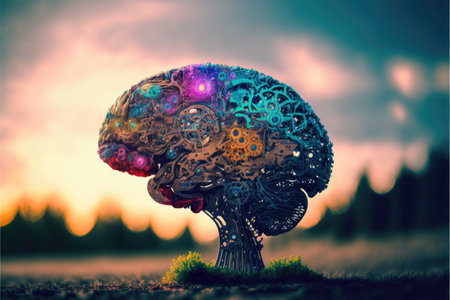 Human brain looking like a tree with organic and vegetal parts - Generative AIの素材