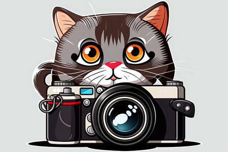 Cute kitten behind a camera - Generative AIの素材