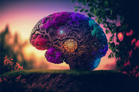 Human brain looking like a tree with organic and vegetal parts - Generative AIの素材