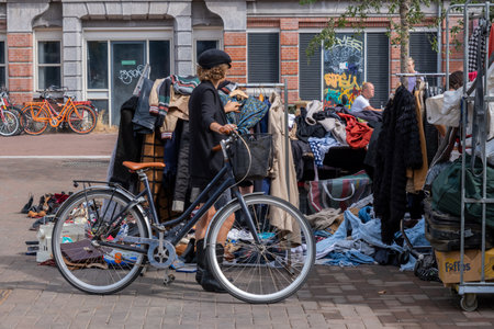 Amsterdam, Netherlands - 6 September 2022: People shopping at Waterlooplein Flee Marketのeditorial素材