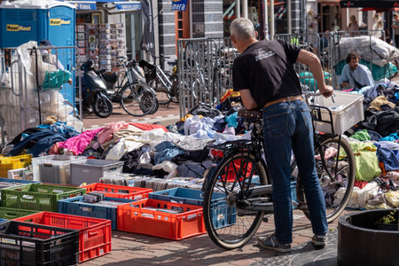 Amsterdam, Netherlands - 6 September 2022: People shopping at Waterlooplein Flee Marketのeditorial素材