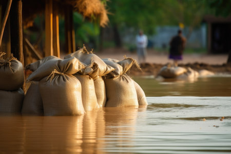 Illustration of sandbags during flooding - Generative AIの素材