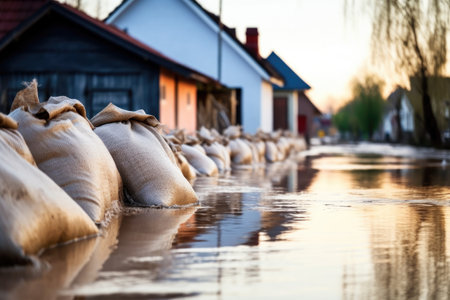 Illustration of sandbags during flooding - Generative AIの素材