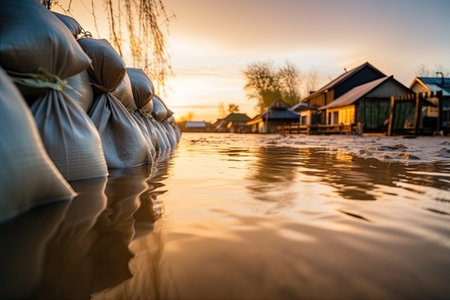 Illustration of sandbags during flooding - Generative AIの素材
