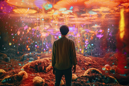 Illustration of visions during a psychedelic trip with colorful landscape - Generative AI - Generative AIの素材