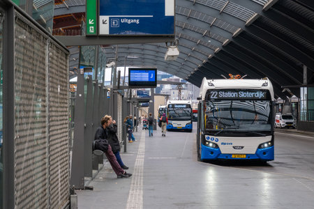 Amsterdam, The Netherlands - 8 September 2022: GVB Bus at Amsterdam Central Station Bus Stationのeditorial素材