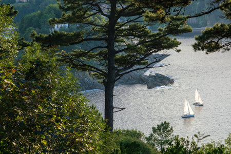 Donostia-San Sebastian, Spain - 15 September 2022: Sailing boat from Urgull mount