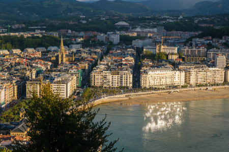 Donostia-San Sebastian, Spain - 15 September 2022: La Concha Beach from Urgull mountのeditorial素材