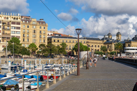 Donostia-San Sebastian, Spain - 15 September 2022: San Sebastian Harbour and Old Cityのeditorial素材