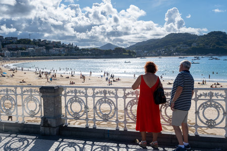 Donostia-San Sebastian, Spain - 15 September 2022: San Sebastian Promenade, Donostiako Itsas Pasealekuaのeditorial素材