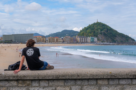 Donostia-San Sebastian, Spain - 15 September 2022: Urgull mount and old San Sebastian cityのeditorial素材