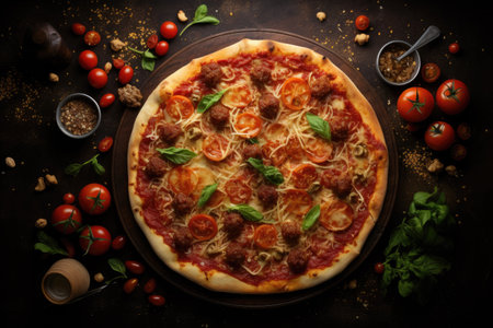 Top view of pizza - Generative AIの素材