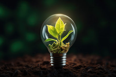 Light bulb with growing plant. Ecological and sustainable environment - Generative AIの素材