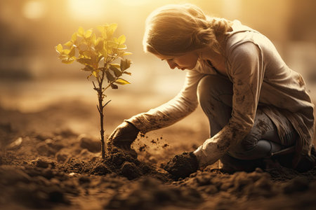 Woman planting tree - Generative AIの素材