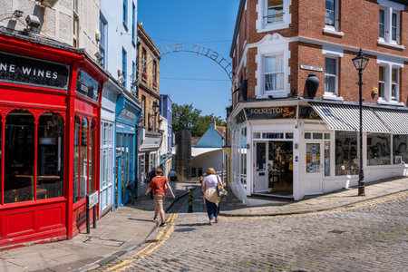 Folkestone, UK - 9 July 2023: Folkestoneâ€™s Creative Quarter, in Folkestoneâ€™s Old High...