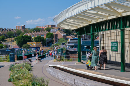 Folkestone, UK - 9 July 2023: Folkestone Harbour railway stationのeditorial素材