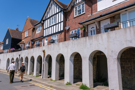 Folkestone, UK - 9 July 2023: Red brick rowhouses on the harborfront of Folkestoneのeditorial素材