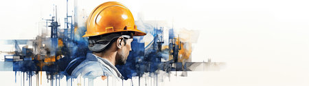Construction worker with helmet against construction site in the city - AI Generatedの素材