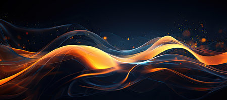 Orange and blue paint on a black background, in the style of flowing forms, ethereal illustrations - Generative AIの素材