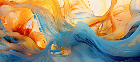 Orange and blue paint on a white background, in the style of flowing forms, ethereal illustrations - Generative AIの素材