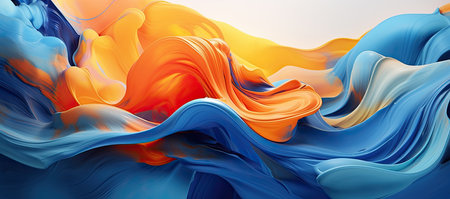 Orange and blue paint on a white background, in the style of flowing forms, ethereal illustrations - Generative AIの素材