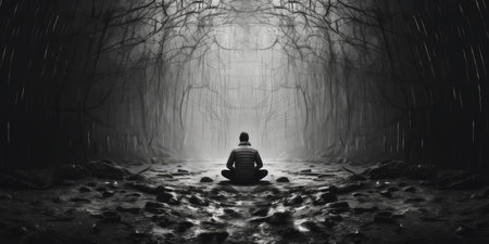 Conceptual illustration for depression, anxiety and mental health issues - Generative AIの素材