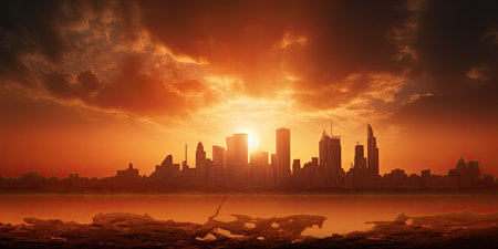 Conceptual image of a city hit by extreme heatwave - AI Generatedの素材